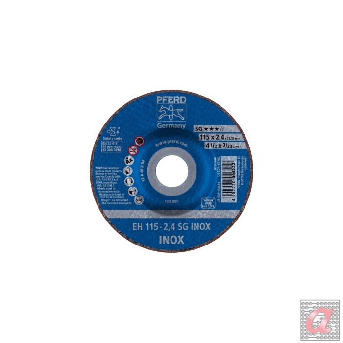 Disco de corte EH 115x2,4x22,23 mm embutido línea alto rendimiento SG INOX para acero inoxidable