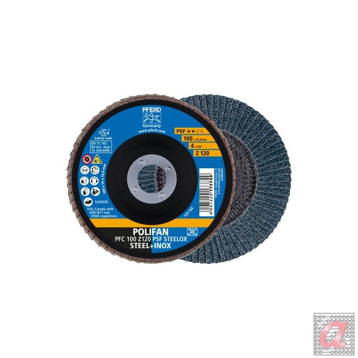 Disco de láminas lijadoras POLIFAN PFC 100x16 mm cónico Z120 línea universal PSF STEELOX acero/acero inoxidable