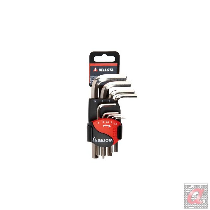 Juego clip de 9 llaves allen en acero CrV para apriete y ajuste / 64589N
