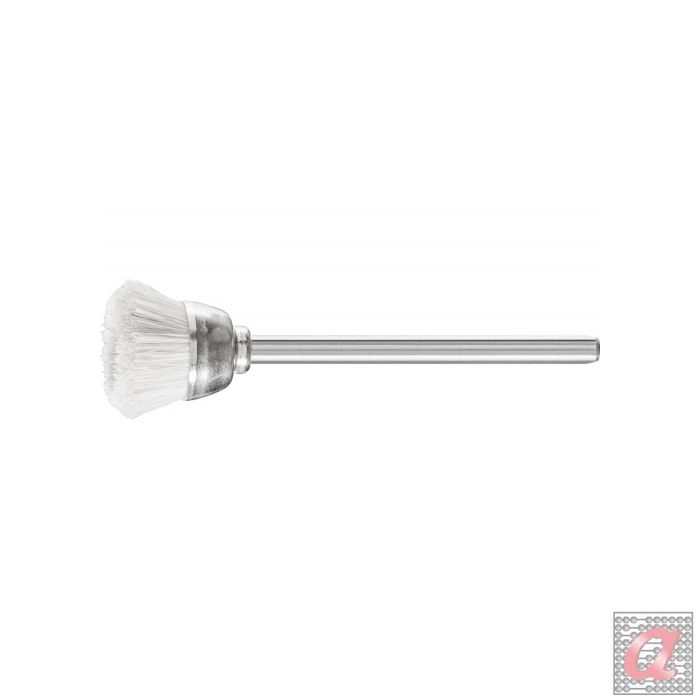 Carda miniatura en forma de vaso Ø 18 mm, mango Ø 3 mm cerda blanca de pelo de cabra